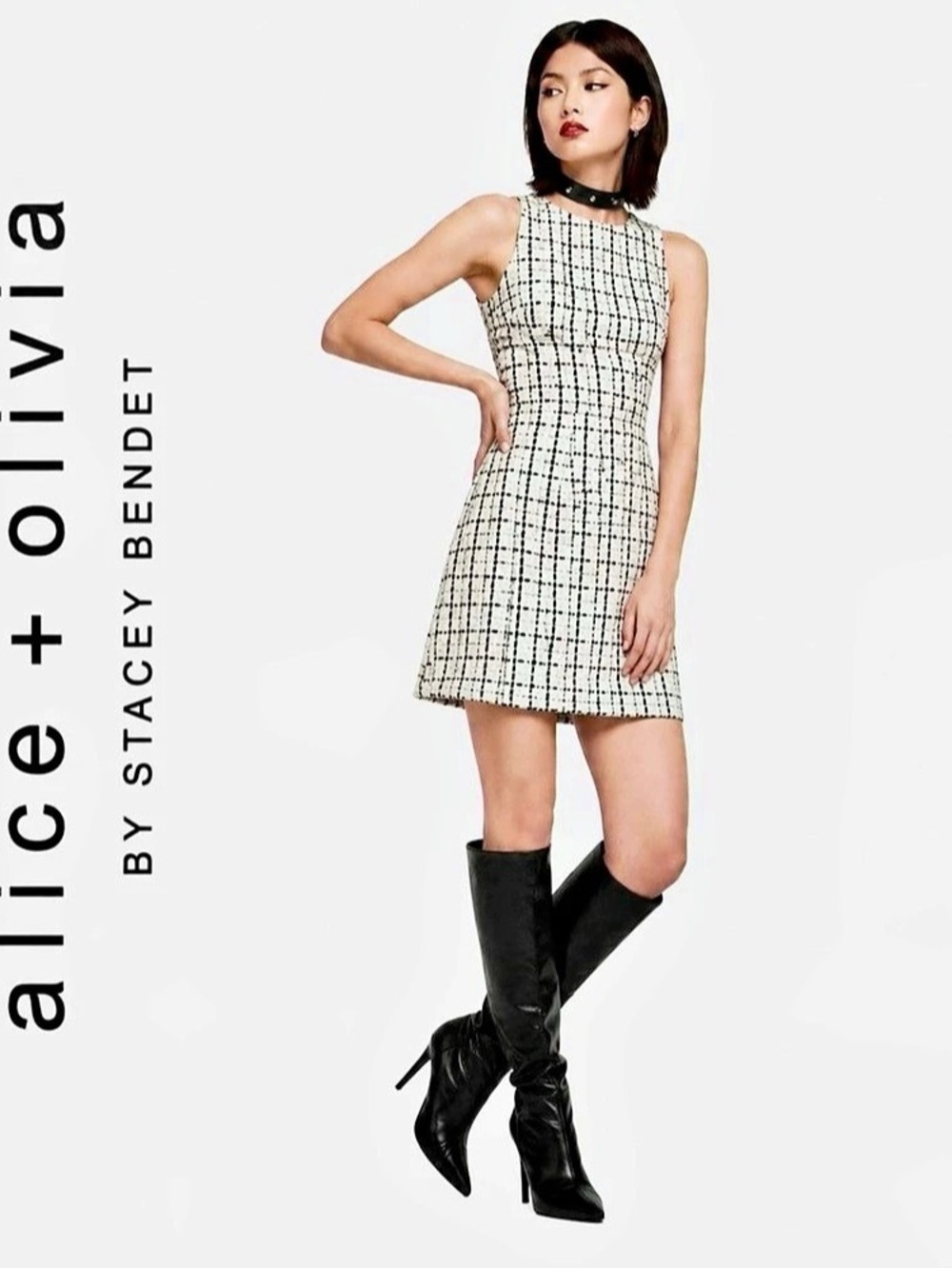alice + olivia Tweed Paneled Shift Dress Mini Dress size 6 with metallic threadi